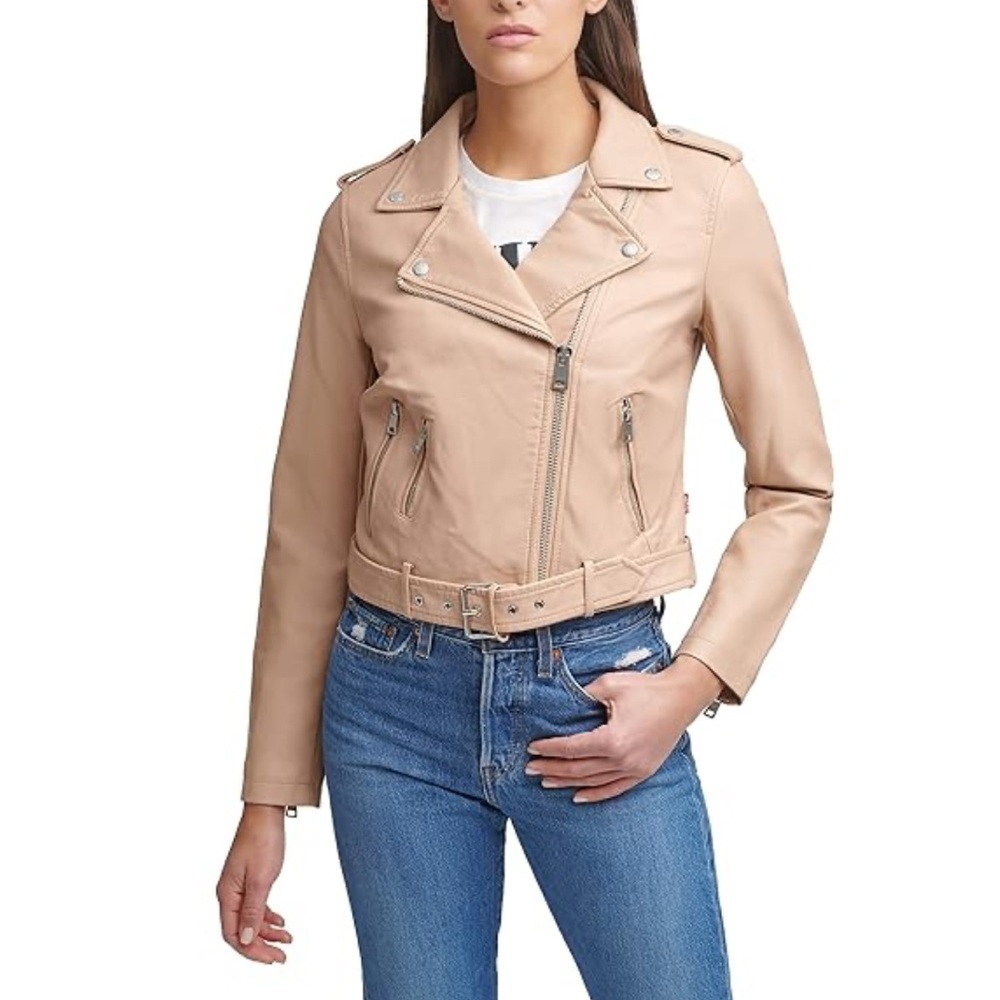 Levi's Women's Cream‎ Leather Biker Jacket